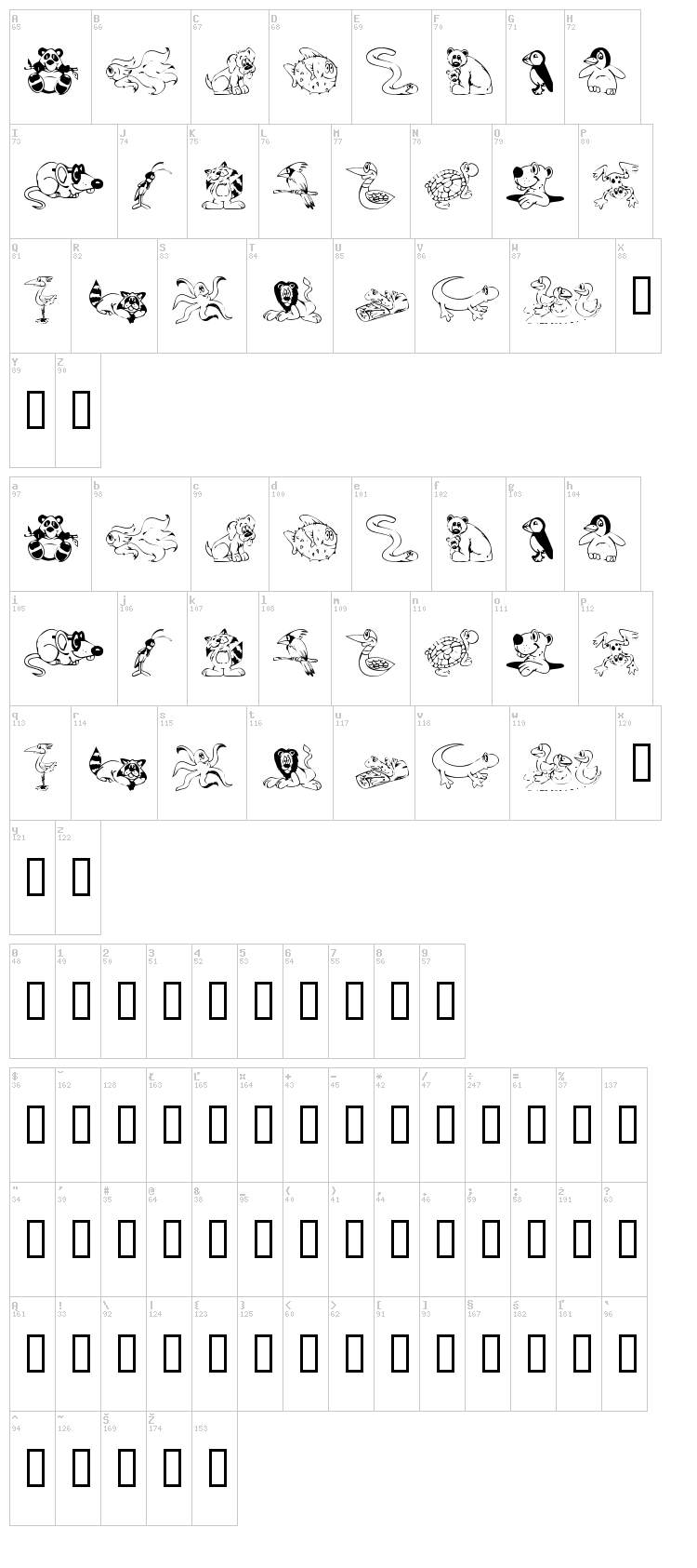 KR Lil Buddies font map